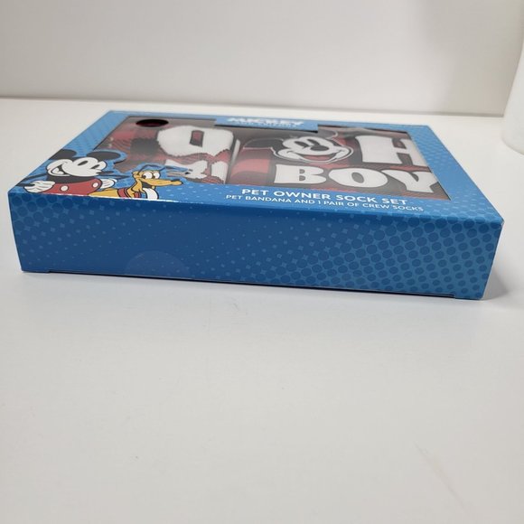 New Disney Mickey Mouse Pet Owner Matching Set Crew Socks Dog Bandana Plaid Red - Picture 14 of 15